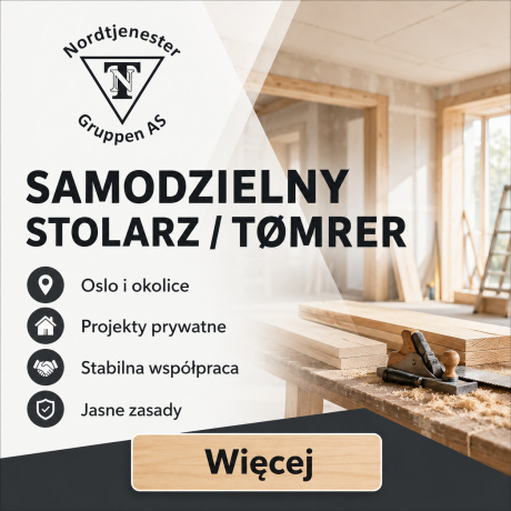 Poszukujemy SAMODZIELNEGO STOLARZA / TØMRER